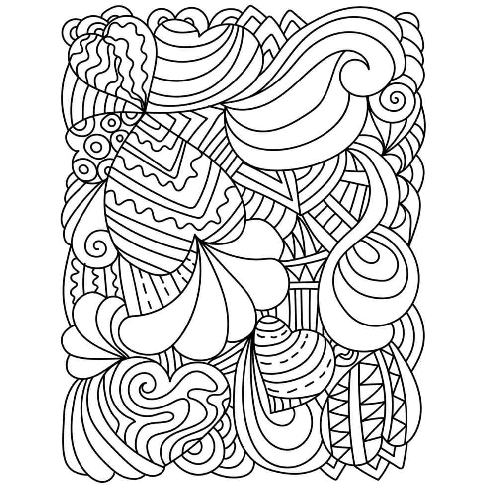 Illustration with hearts and ornate patterns, anti stress coloring page for Valentine's day vector