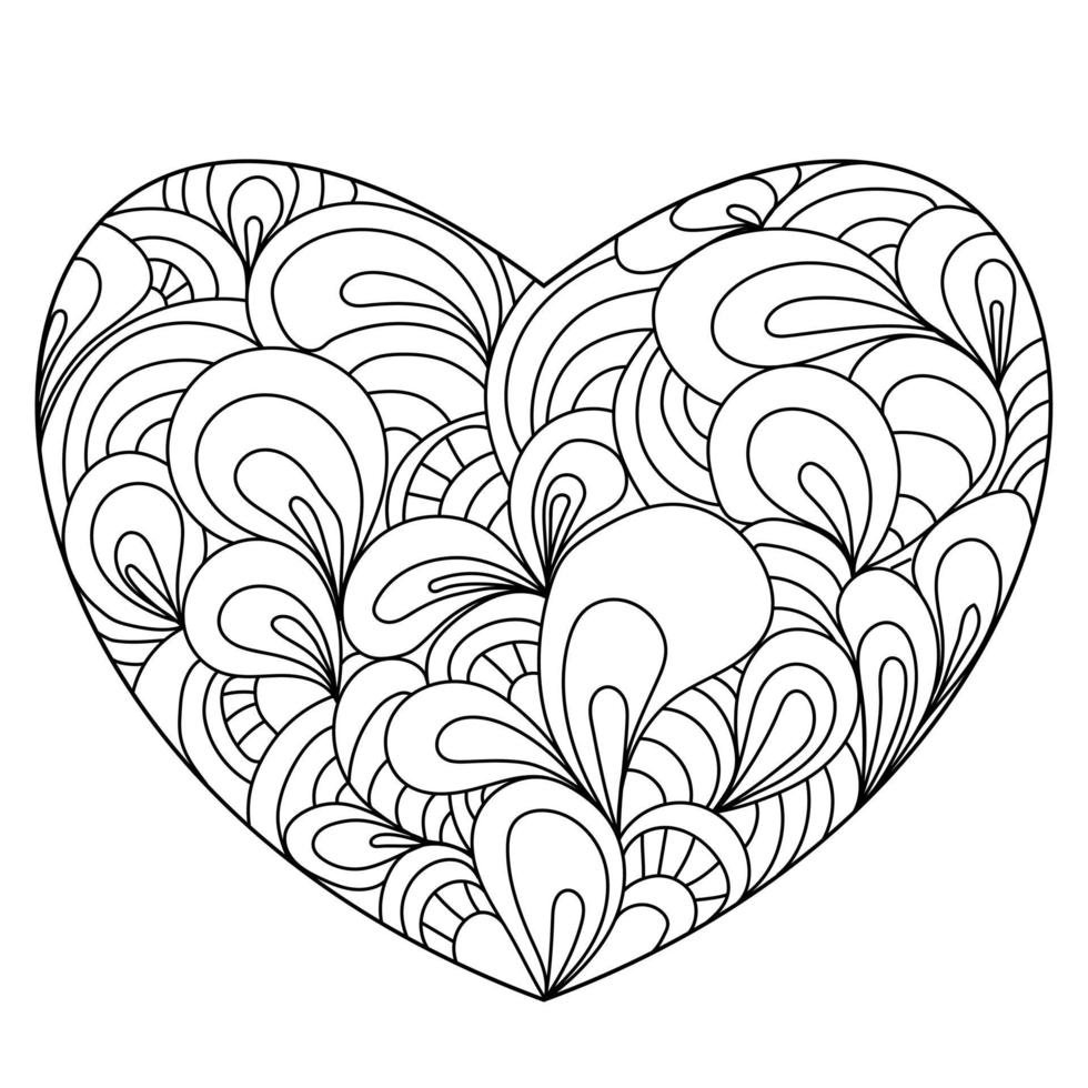 Outline heart with ornate layered petals coloring Valentine's day page vector