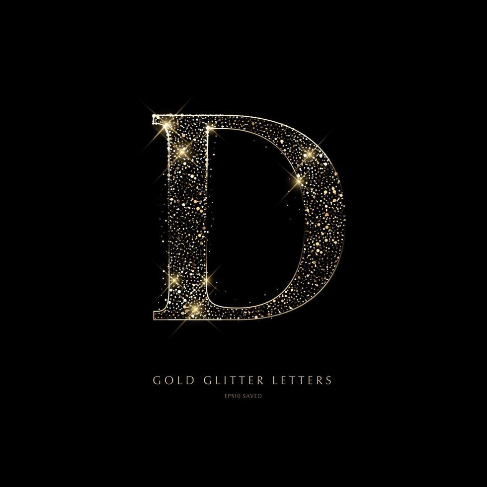 Glittering golden letters on a black background,shiny letters. vector