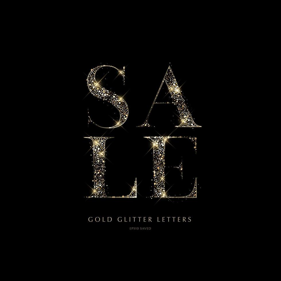 Glittering golden letters on a black background,shiny letters. vector