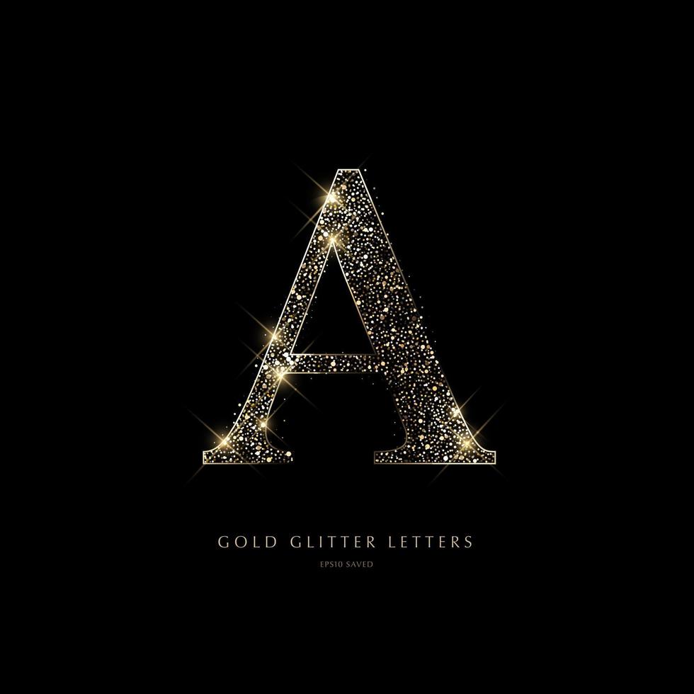 Glittering golden letters on a black background,shiny letters. vector