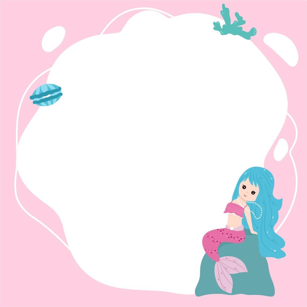 Little mermaids. Vector frame in the form of spot in cartoon style.