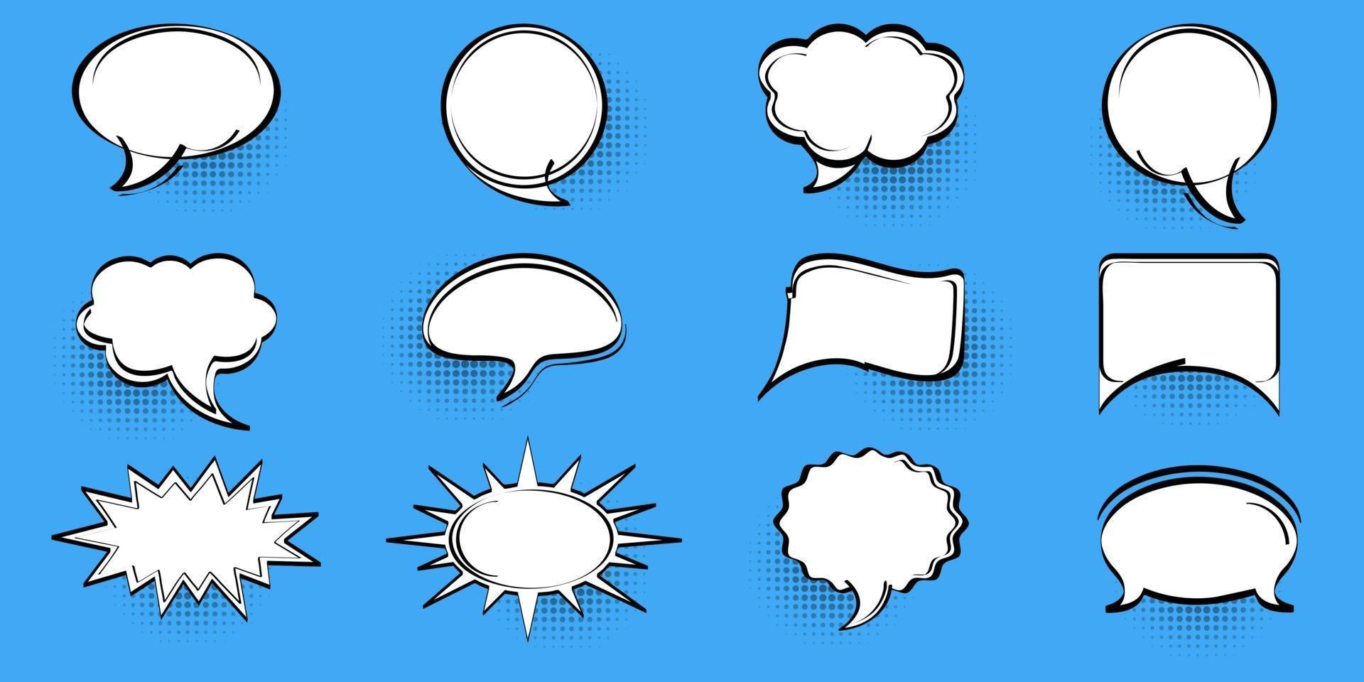 Blank comic bubbles with halftone shadows vector