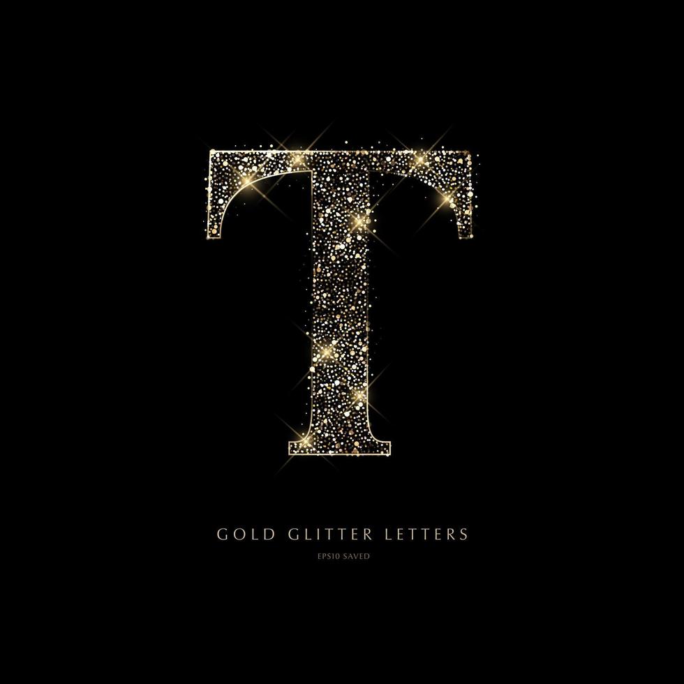 Glittering golden letters on a black background,shiny letters. vector