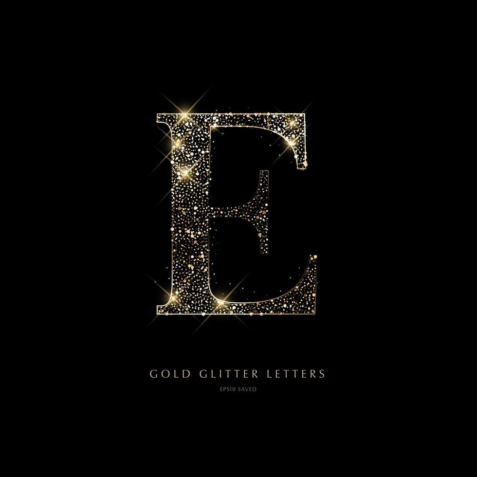 Glittering golden letters on a black background,shiny letters. vector