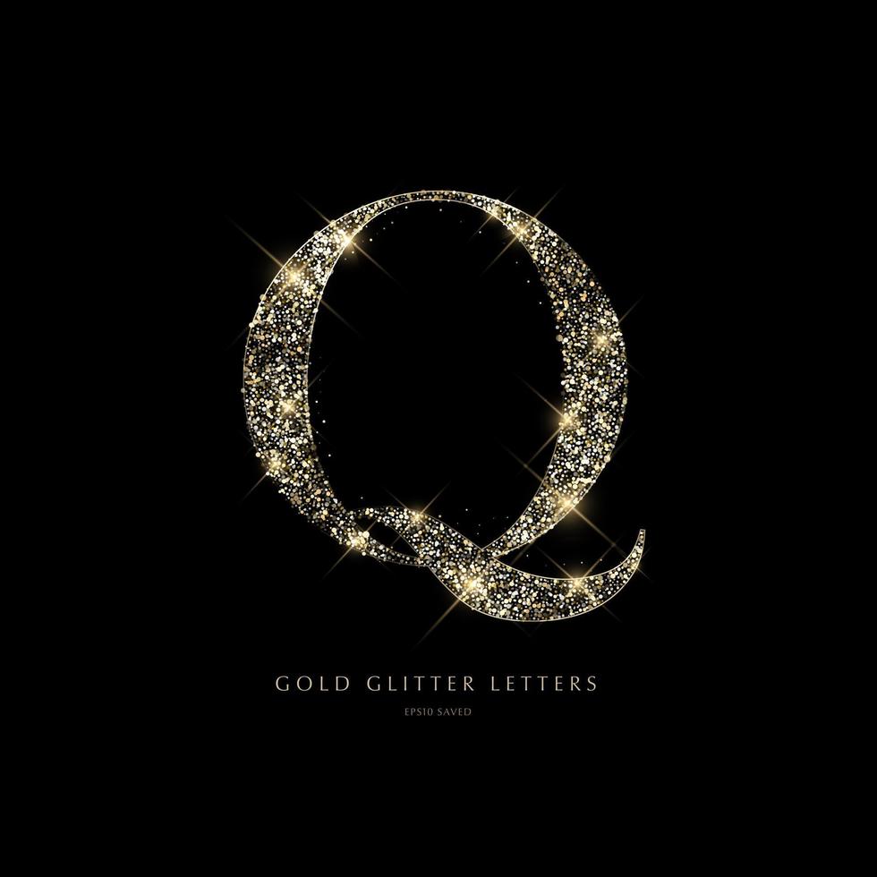 Glittering golden letters on a black background,shiny letters. vector
