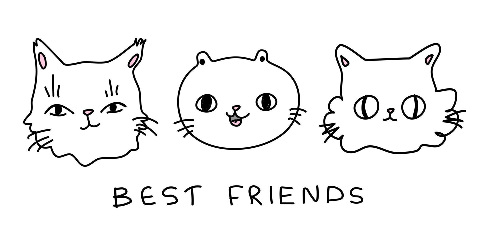 Print, banner, brochure with a cute cats best friends text isolated background. Postcard vector illustration eps 10.