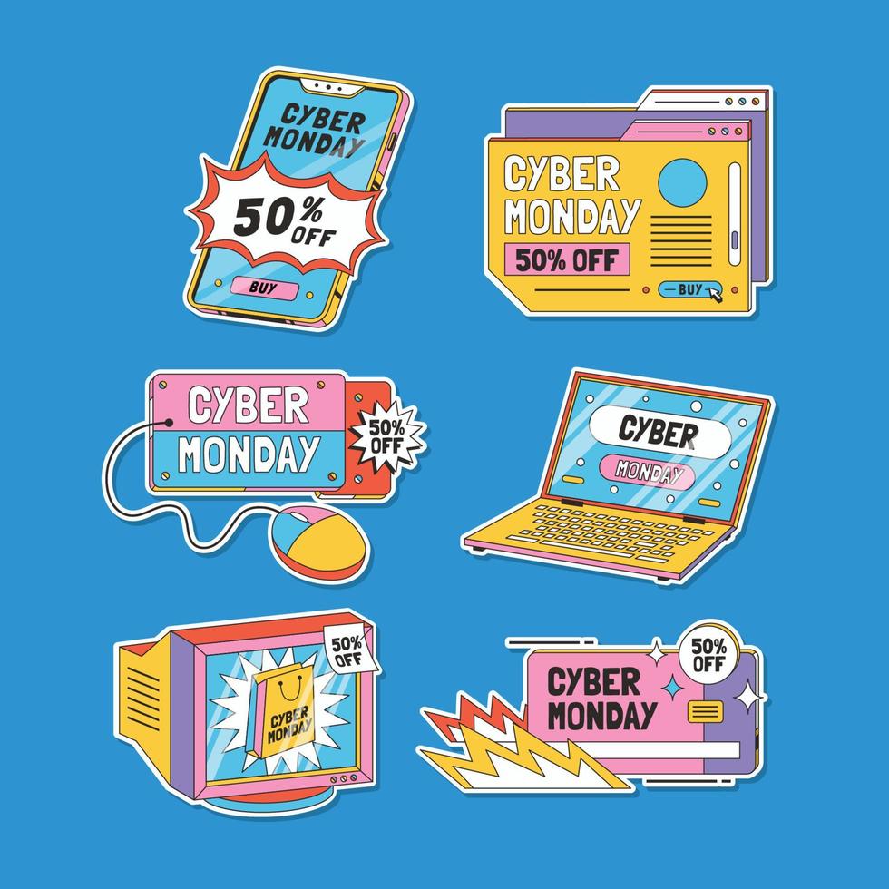 Cyber Monday Sale Sticker Set vector