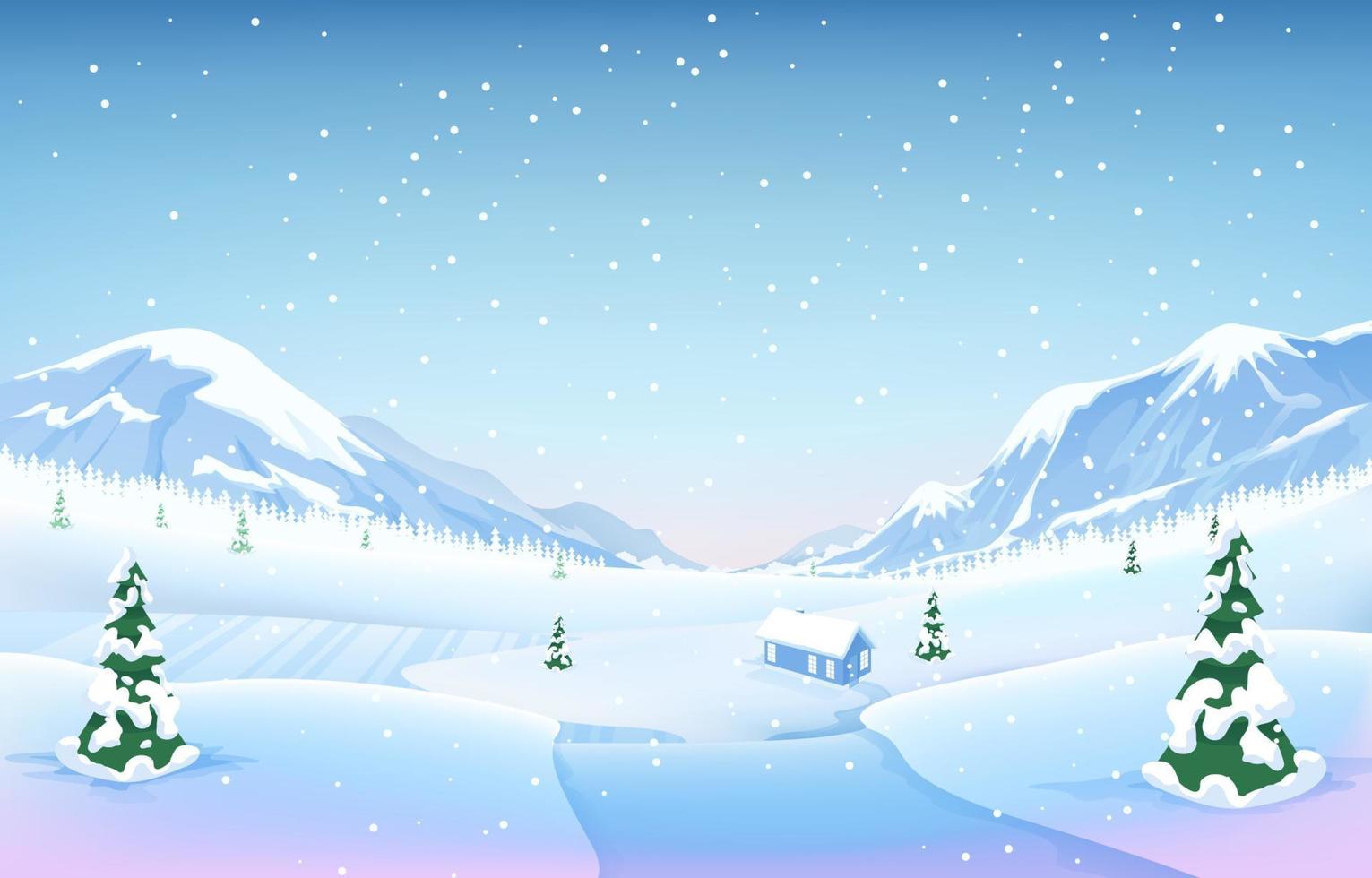 Winter in Mountain View Outdoor Scenery vector