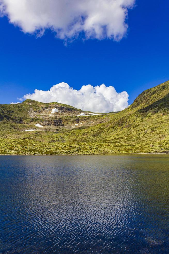 Amazing Norway landscape boulders and lake summit top of mountain photo