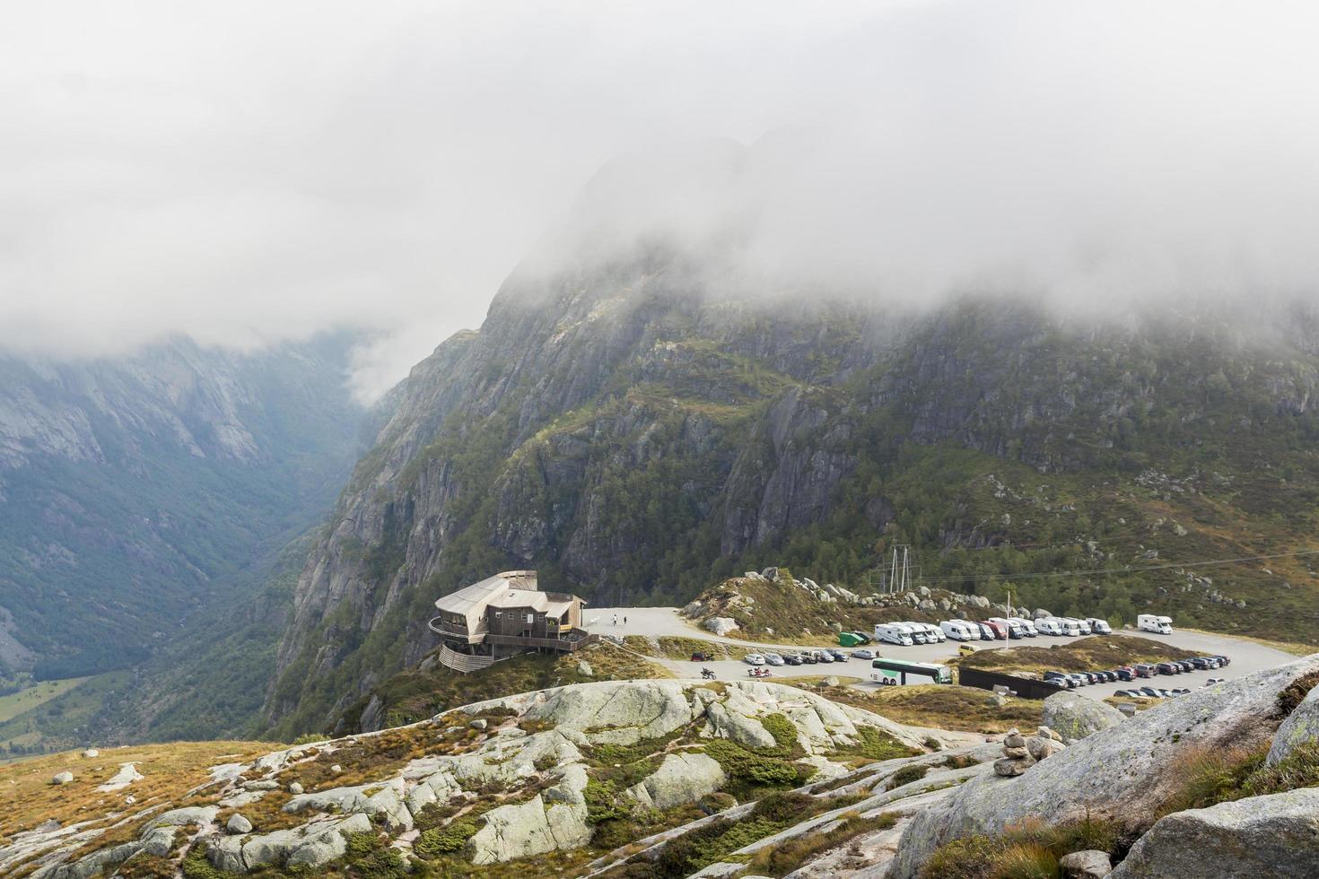 Parking to the Kjerag trail in Lysebotn, Lysefjord in Norway photo