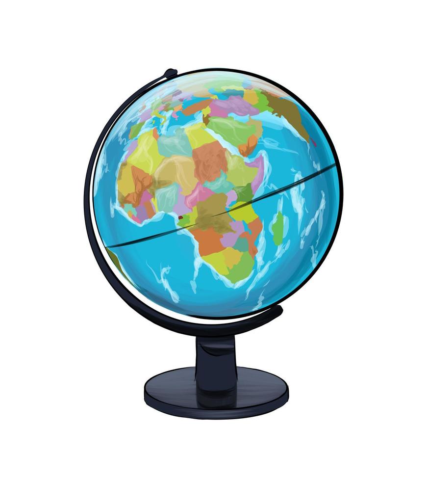 globo geográfico escolar de pinturas multicolores. salpicadura de acuarela, dibujo colorido, realista. ilustración vectorial de pinturas vector