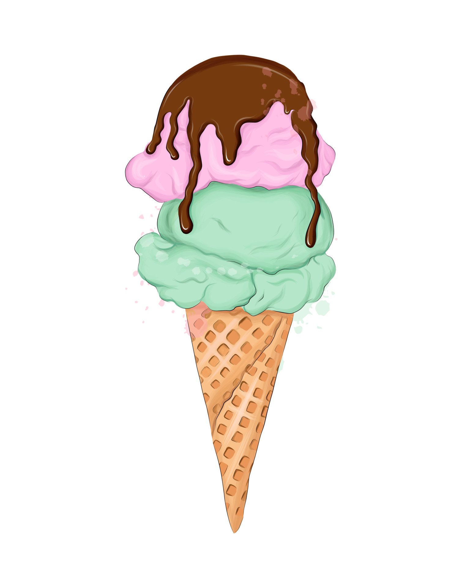 Strawberry ice-cream, vector or color illustration. A brown cone with a  scoop of ice cream and strawberry on top, vector, | CanStock
