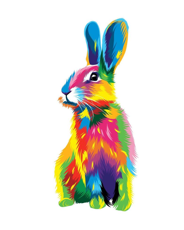 Hare, rabbit from multicolored paints. Splash of watercolor, colored drawing, realistic. Vector illustration of paints