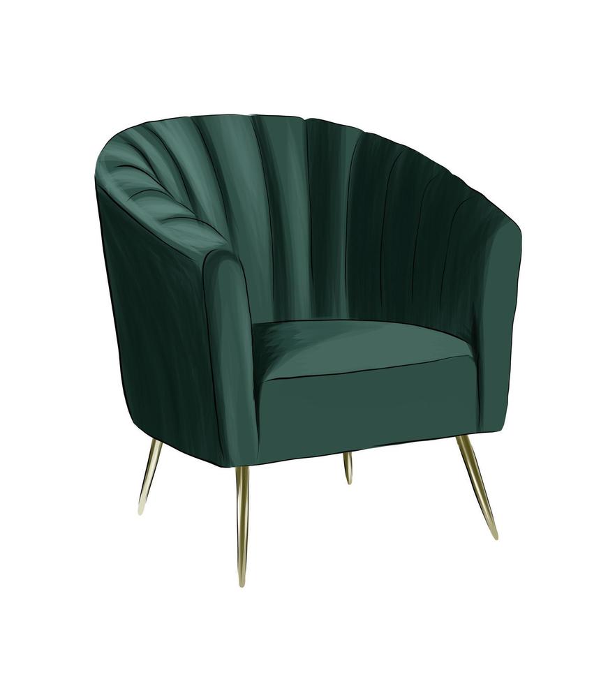 sillón verde suave de pinturas multicolores. salpicadura de acuarela, dibujo coloreado, realista. ilustración vectorial de pinturas vector