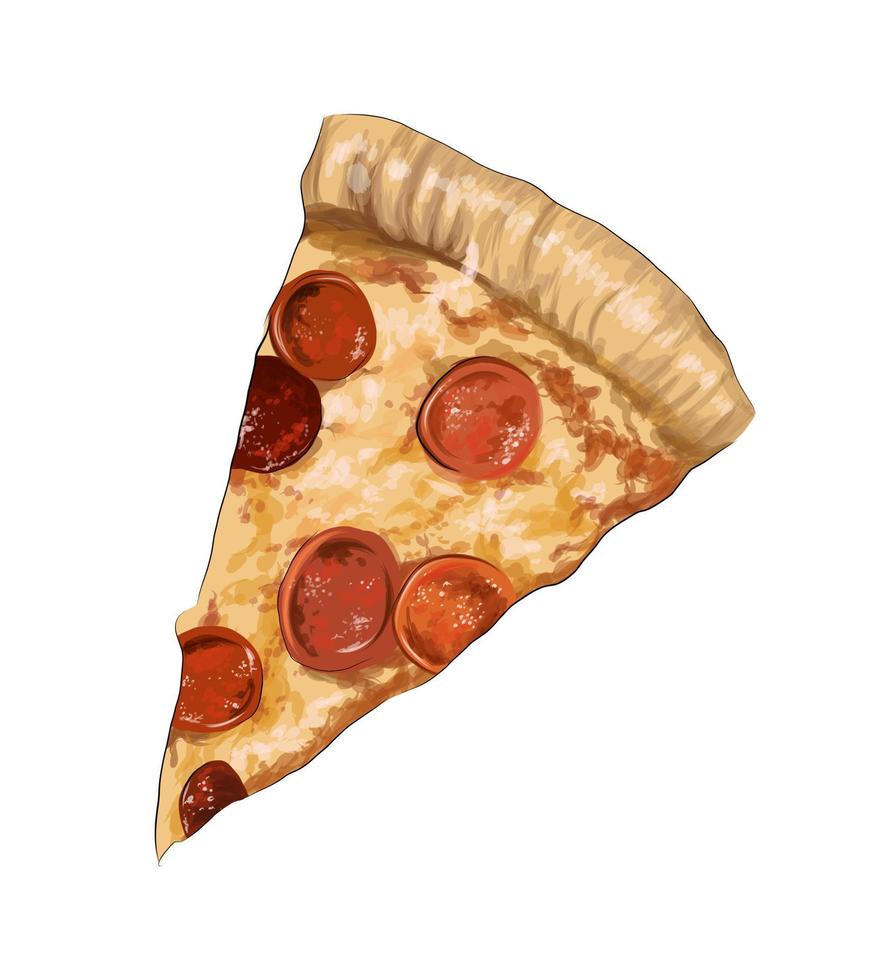 rebanada de pizza de pinturas multicolores. salpicadura de acuarela, dibujo coloreado, realista. ilustración vectorial de pinturas vector