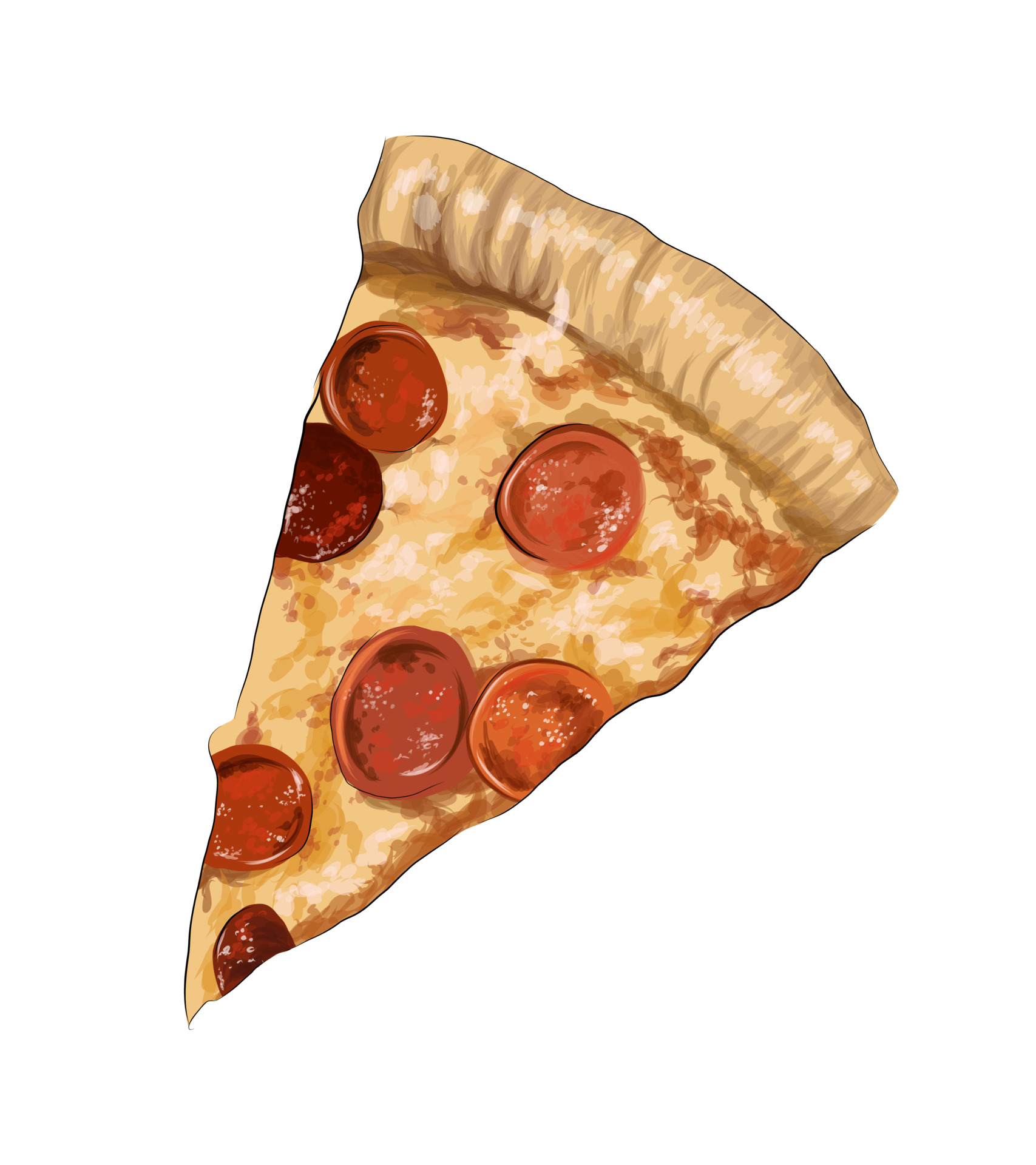 Slice of pizza from multicolored paints. Splash of watercolor, colored