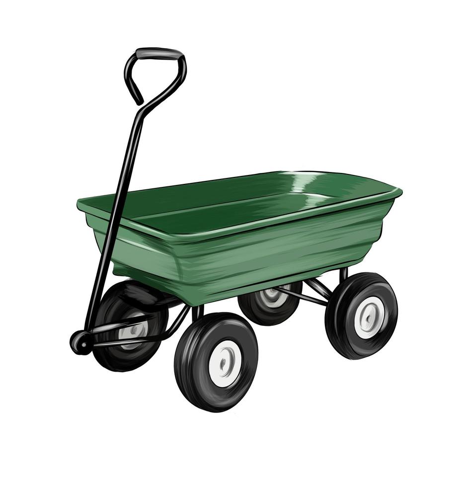 Garden trolley from multicolored paints. Splash of watercolor, colored drawing, realistic. Vector illustration of paints