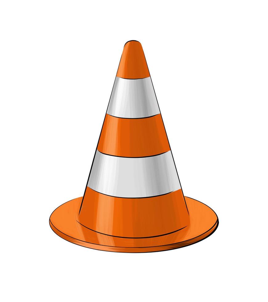 Traffic cone from multicolored paints. Splash of watercolor, colorful drawing, realistic. Vector illustration of paints