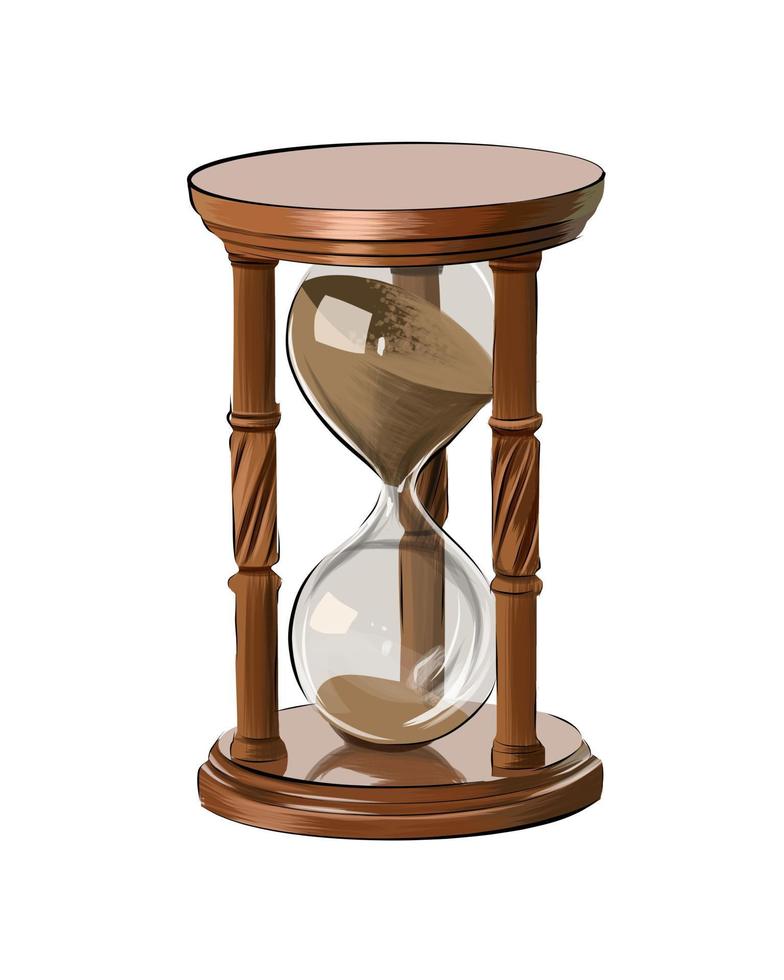 reloj de arena de madera de pinturas multicolores. salpicadura de acuarela, dibujo coloreado, realista. ilustración vectorial de pinturas vector