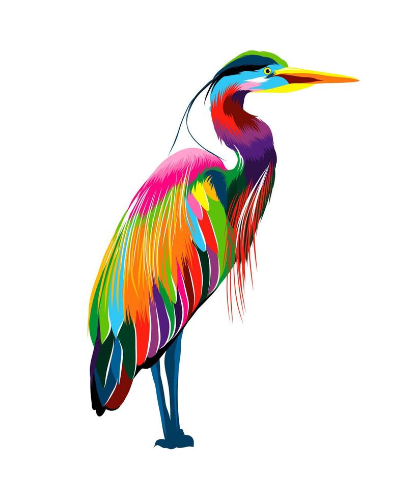 garza egipcia, gran garza azul de pinturas multicolores. salpicadura de acuarela, dibujo coloreado, realista. ilustración vectorial de pinturas vector