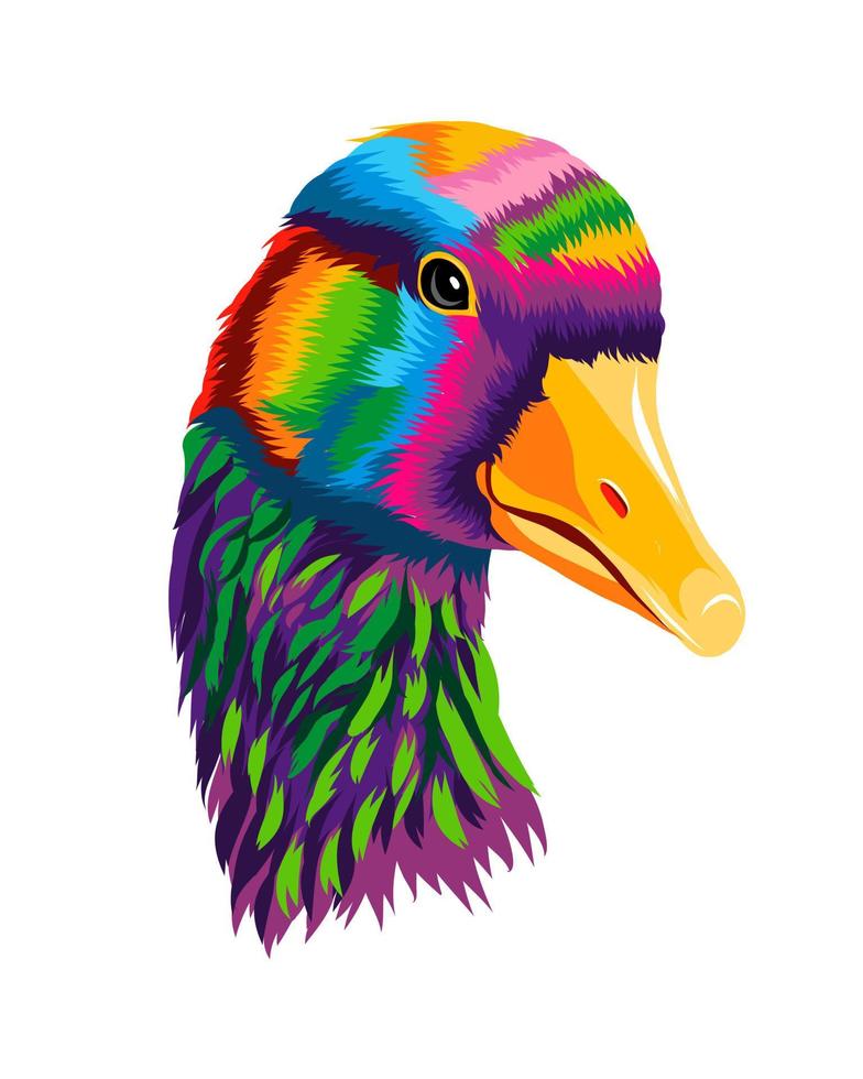 Retrato de cabeza de ganso, pato gris, draco de pinturas multicolores. salpicadura de acuarela, dibujo coloreado, realista. ilustración vectorial de pinturas vector