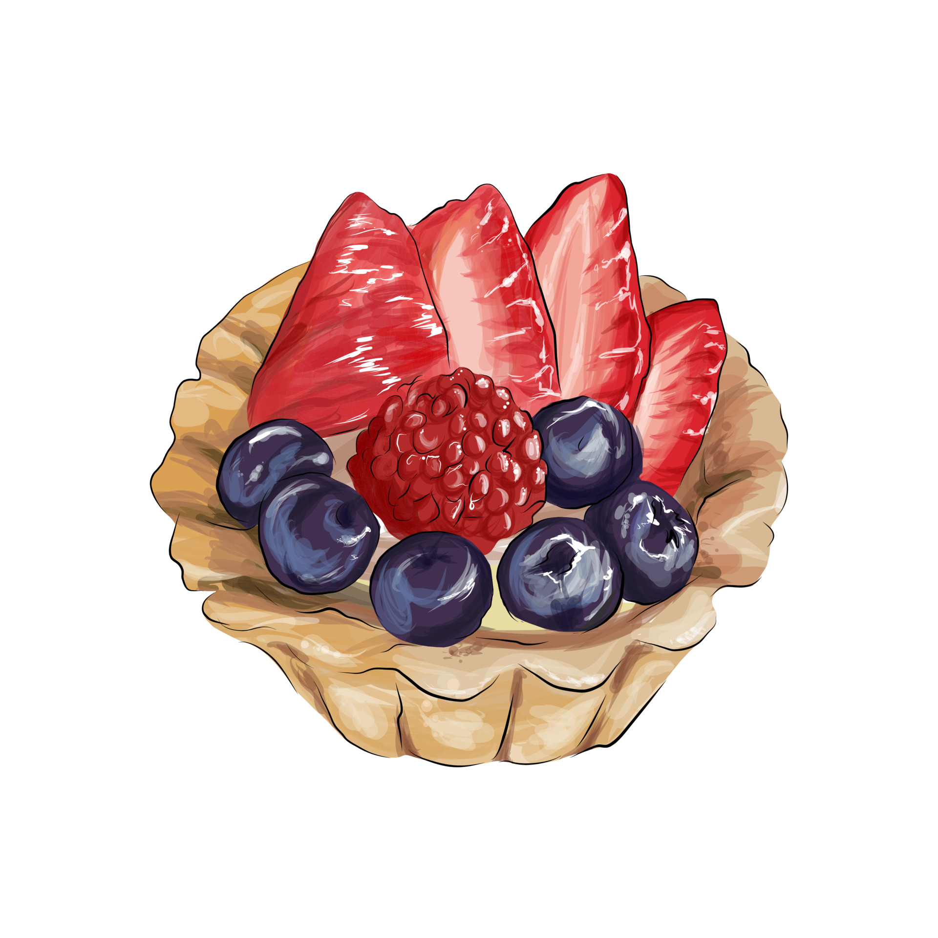 Cake tartlet with fruit, dessert basket with berries from multicolored ...