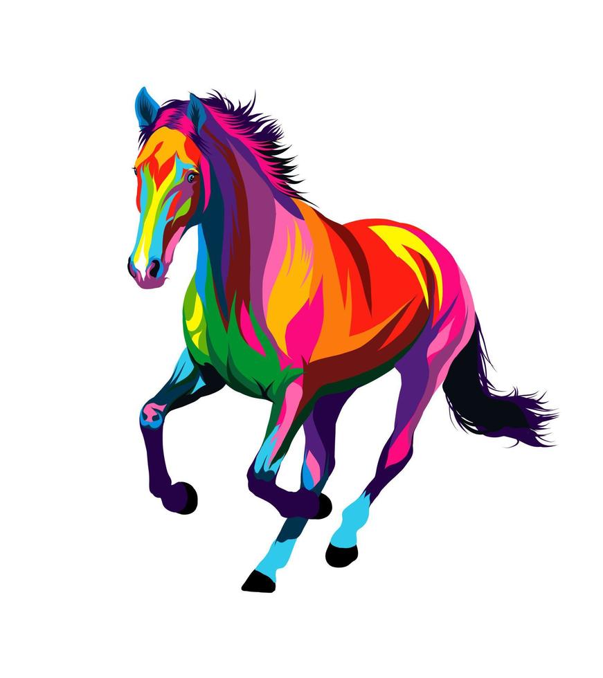 Horse running at a gallop from multicolored paints. Splash of watercolor, colored drawing, realistic. Vector illustration of paints