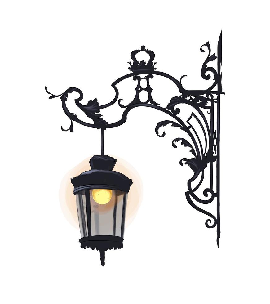 Street lamp, candlestick from multicolored paints. Splash of watercolor, colored drawing, realistic. Vector illustration of paints