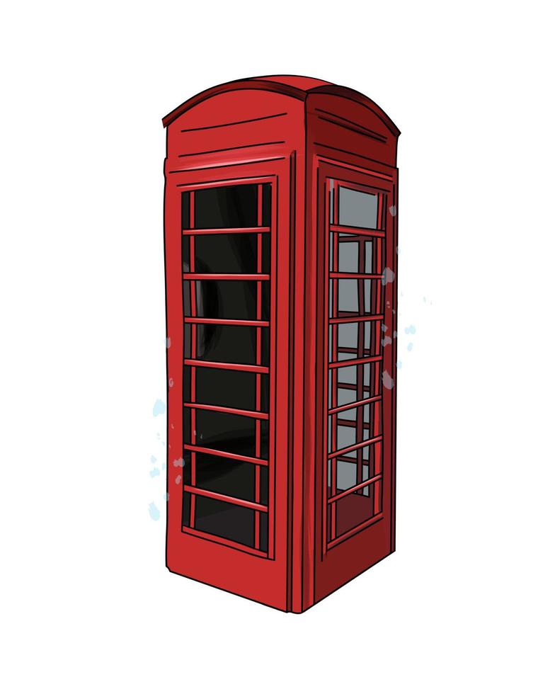 Sight, London Red Telephone Booth from multicolored paints. Splash of watercolor, colored drawing, realistic. Vector illustration of paints