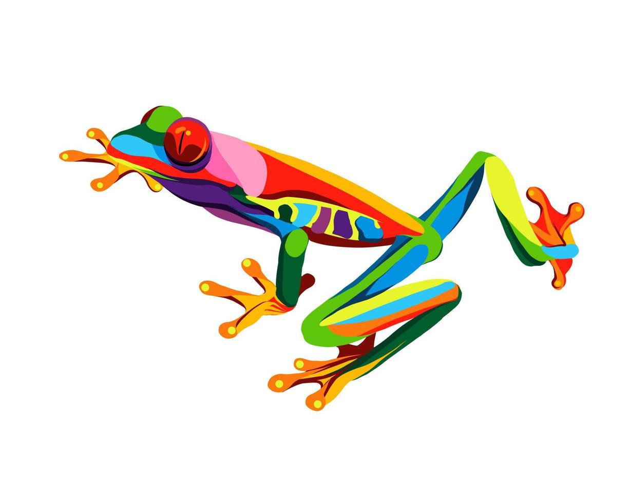 Tree frog from multicolored paints. Splash of watercolor, colored drawing, realistic. Vector illustration of paints