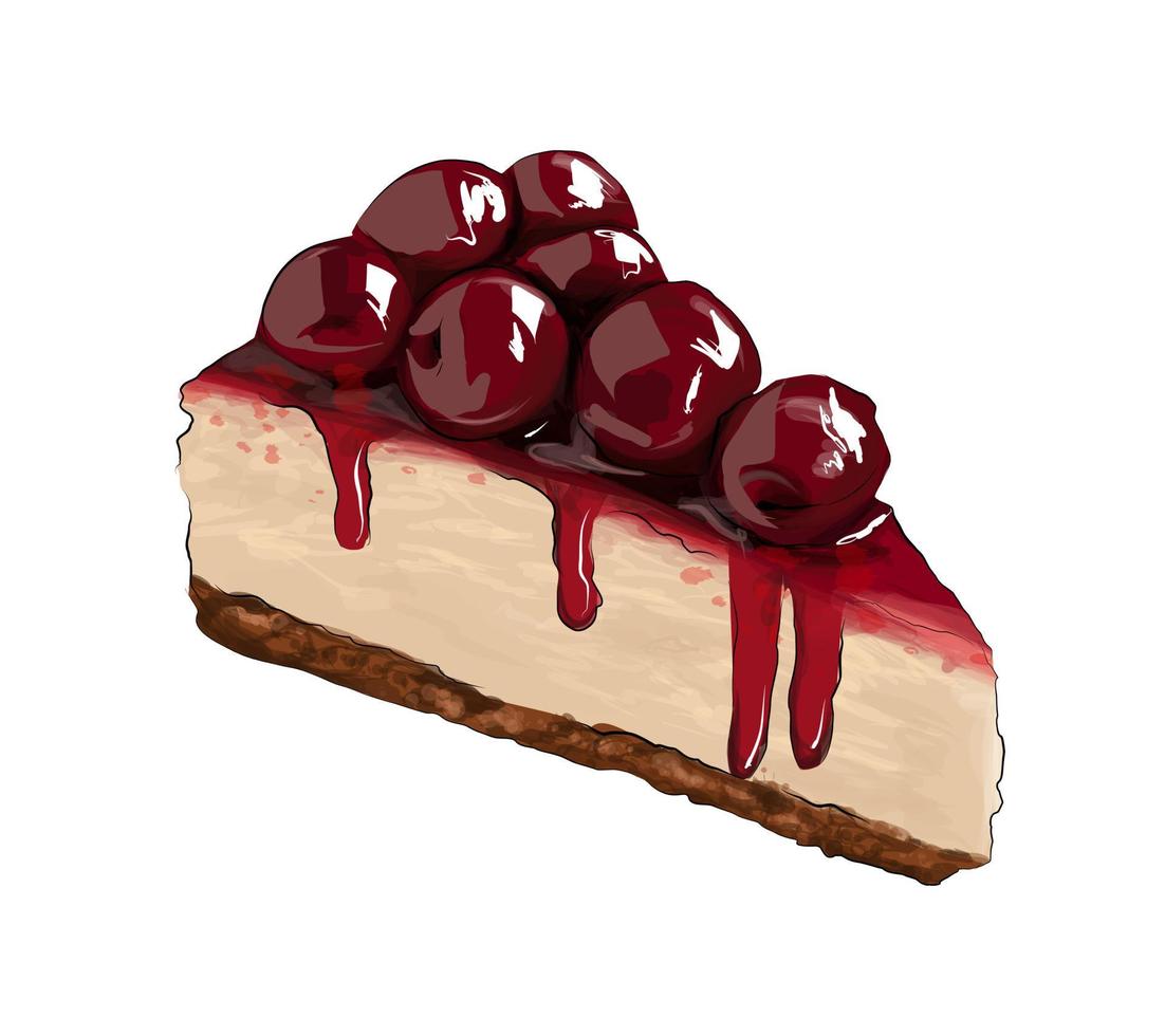 tarta de queso de cereza, tarta de pinturas multicolores. salpicadura de acuarela, dibujo coloreado, realista. ilustración vectorial de pinturas vector