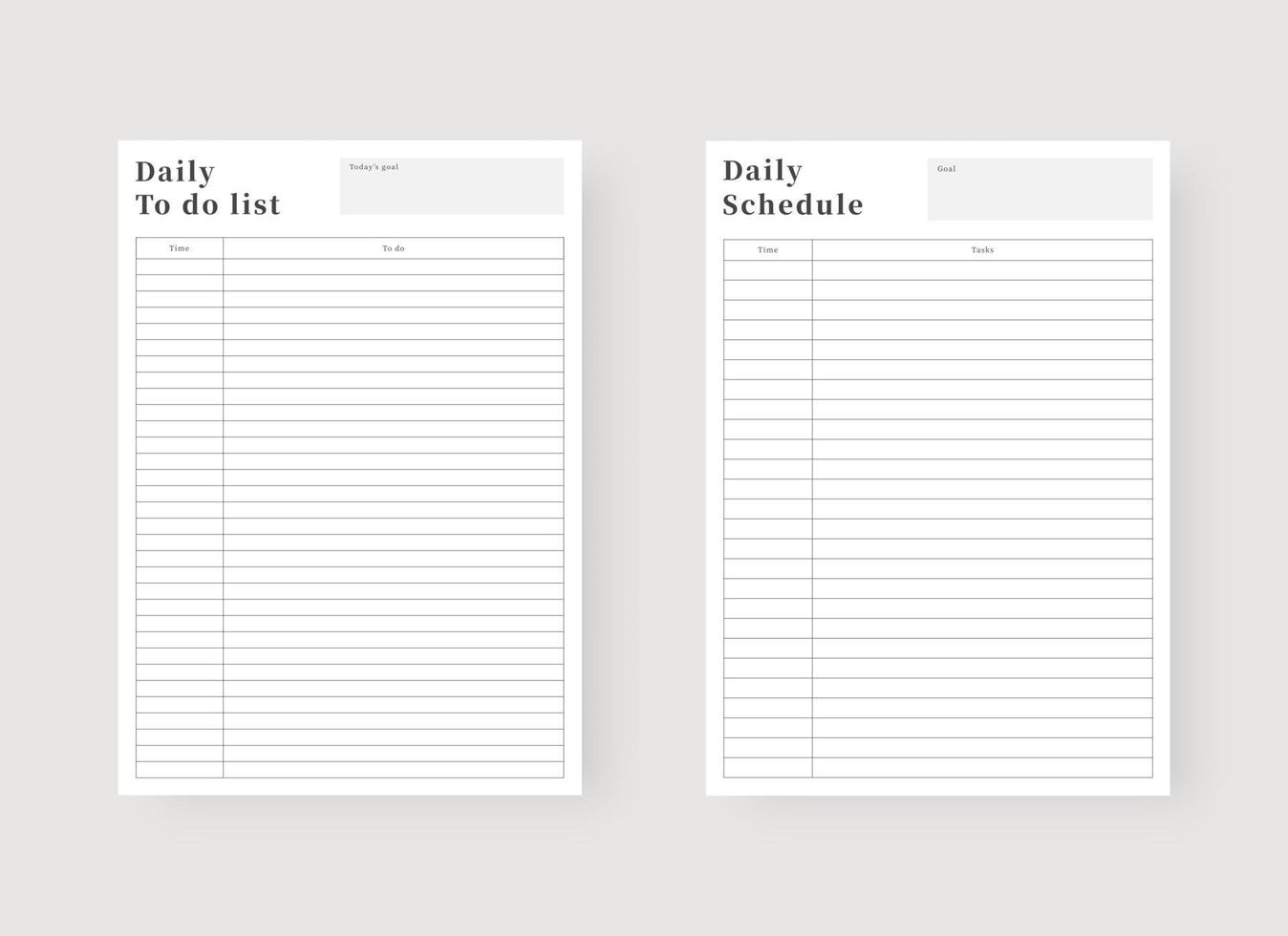 Daily planner template. Set of planner and to do list. Modern planner template set. Vector illustration.