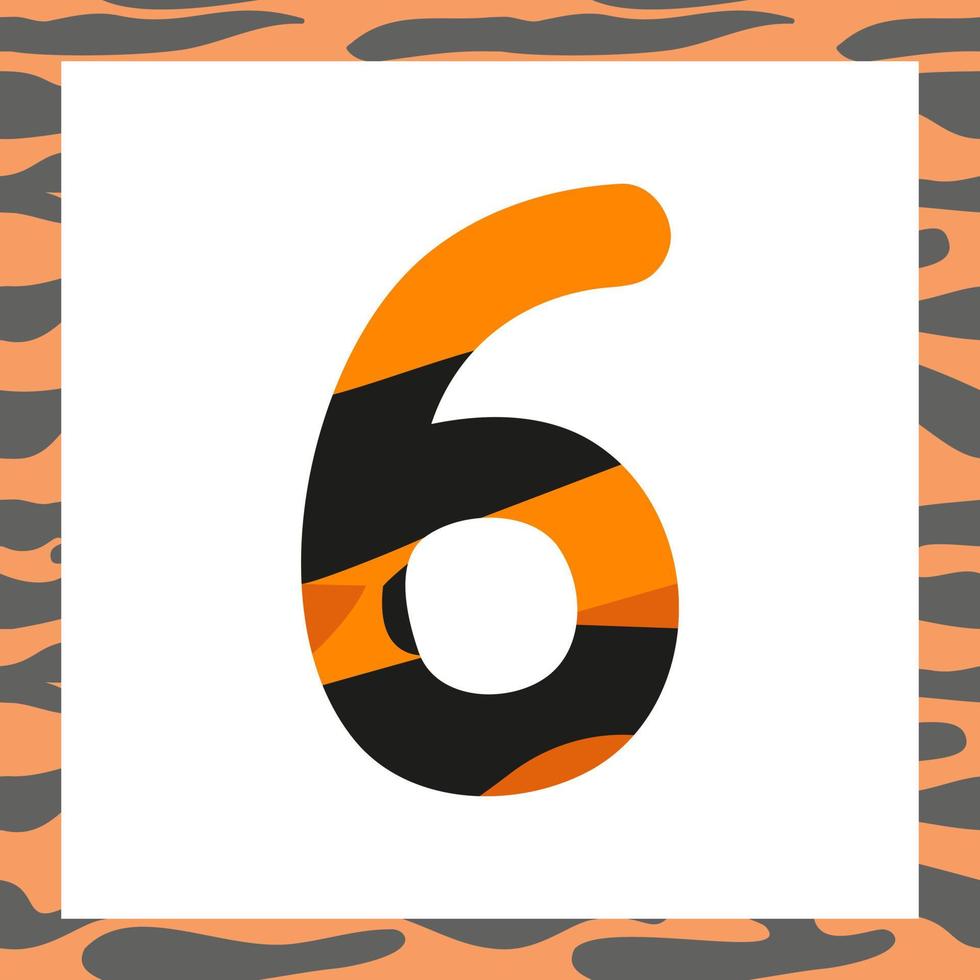 Number six with tiger pattern vector