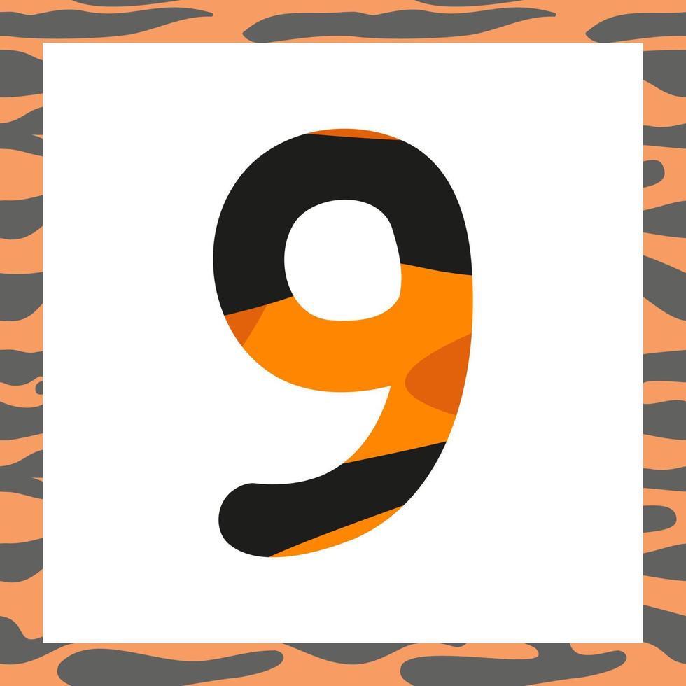 número nueve con patrón de tigre vector