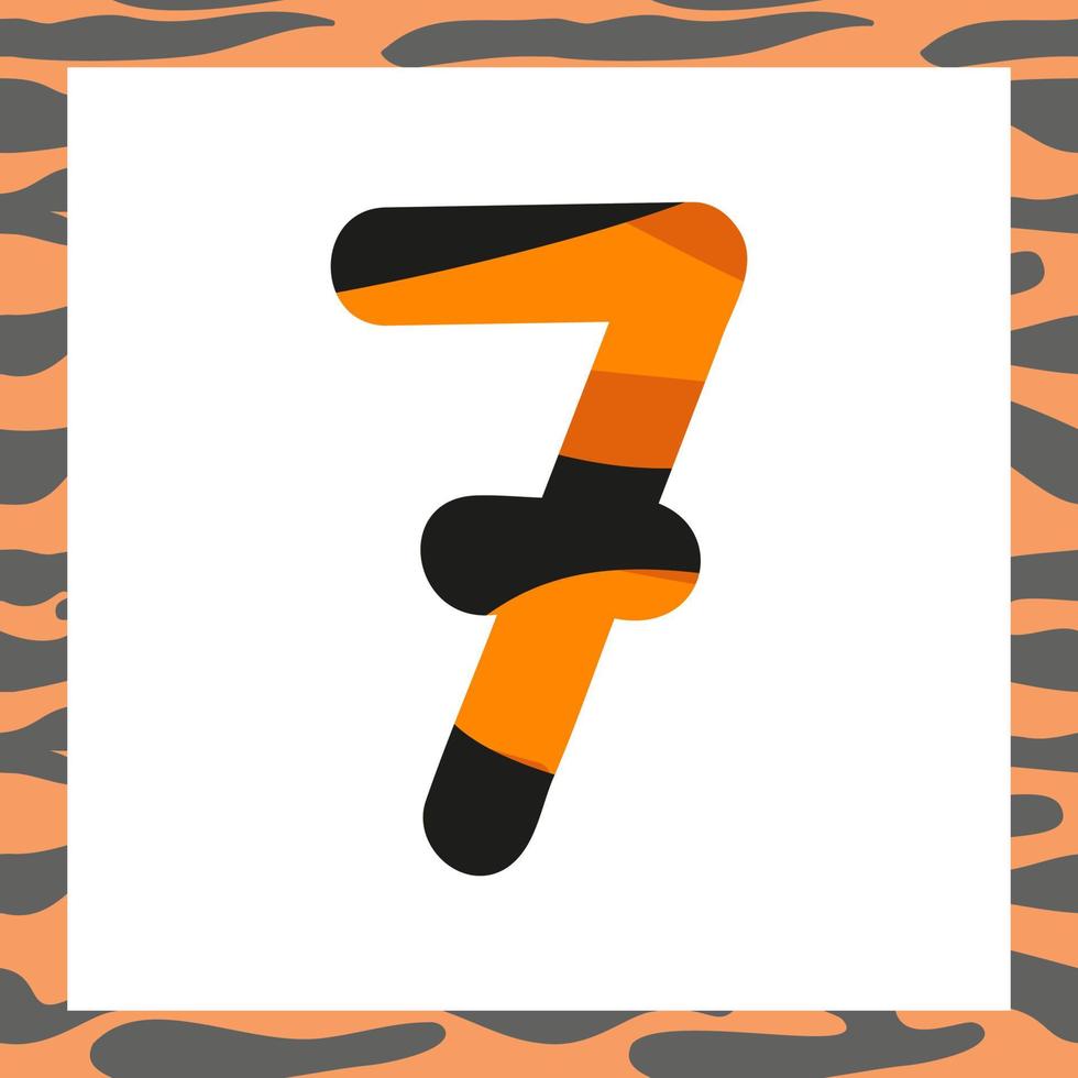 Number seven with tiger pattern vector