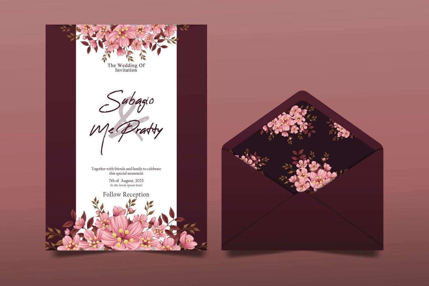 juego de tarjetas con flores de cerezo, hojas. concepto de boda. vector de tarjeta de boda decorativa o fondo de diseño de invitación