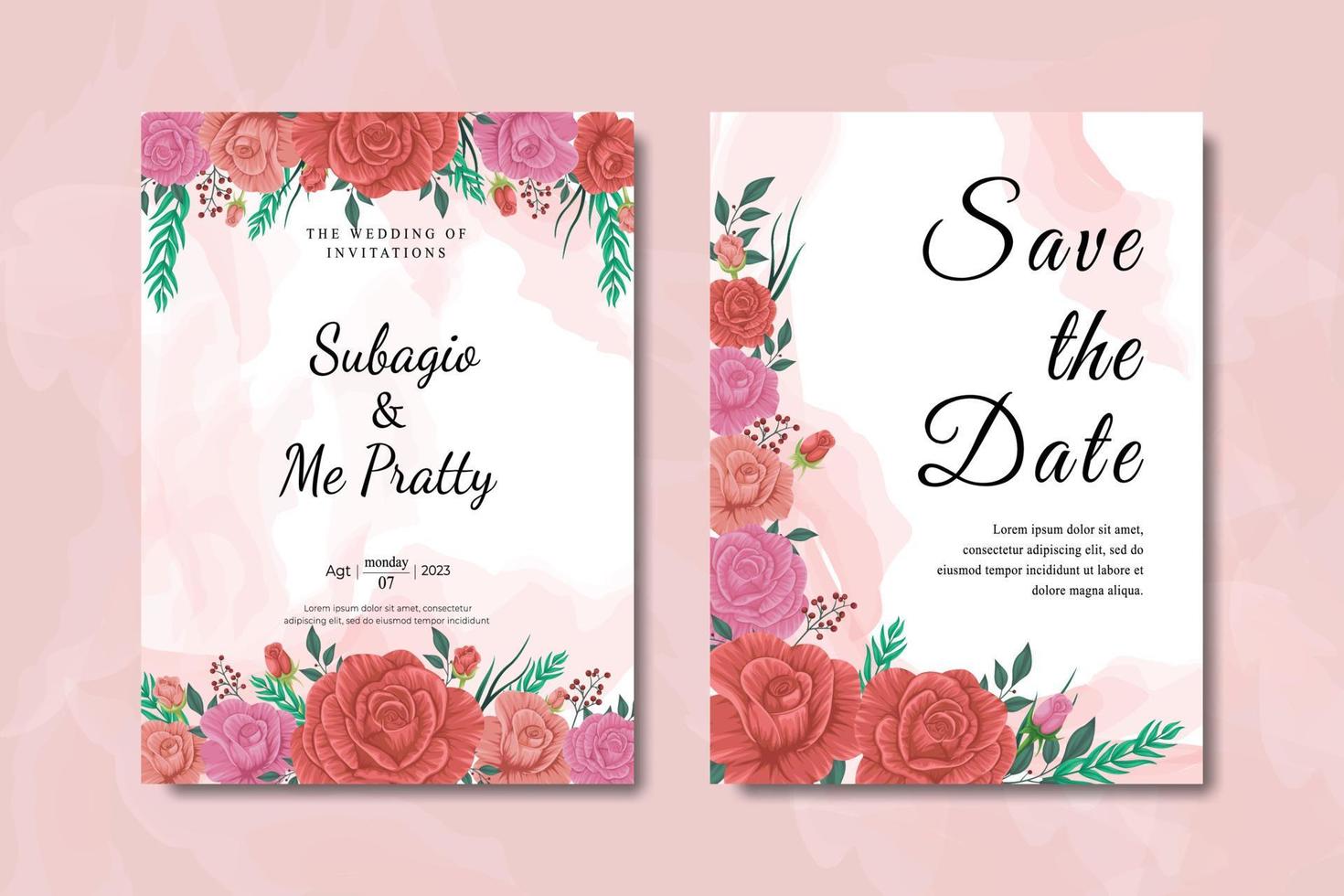 beautiful rose flower design wedding invitation vector 02