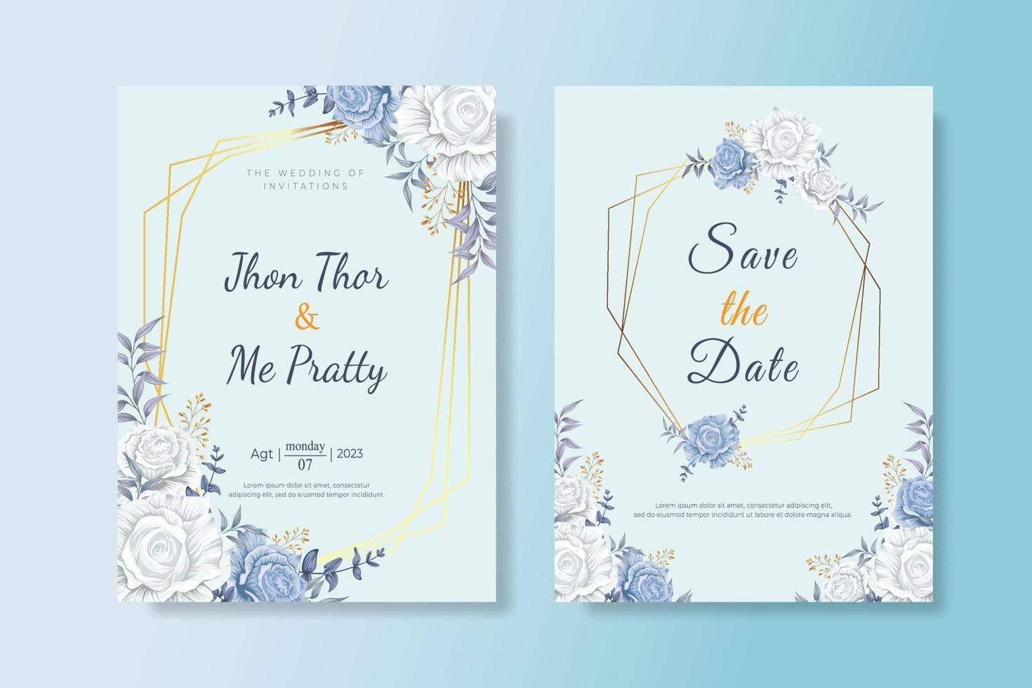 beautiful blue rose flower design wedding invitation vector