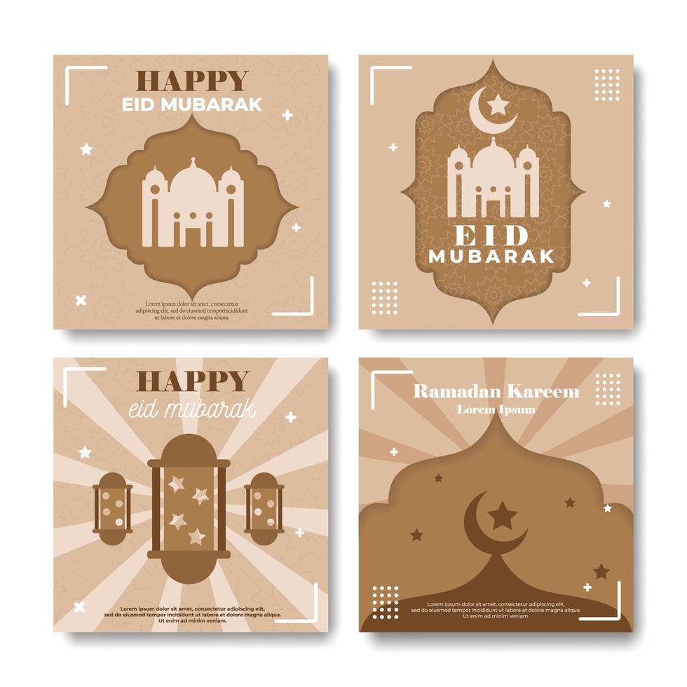Eid mubarak colección de publicaciones en redes sociales. El archivo se puede editar para sus necesidades de diseño. vector