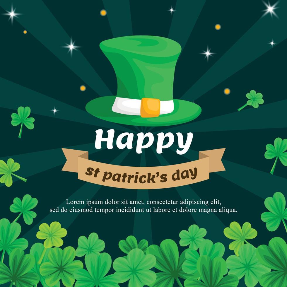 Saint patrick's day social media post design with hat and green clover vector