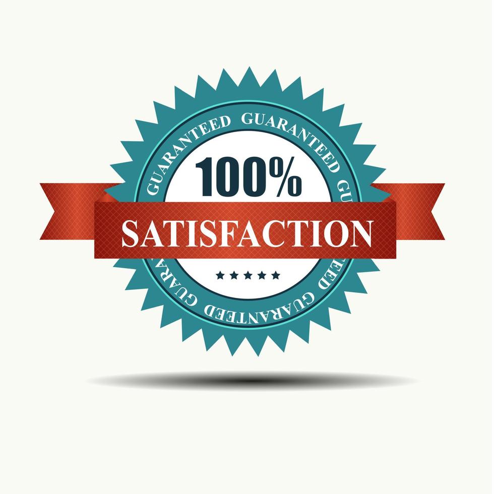 100 satisfaction guaranteed retro label with red ribbon vector