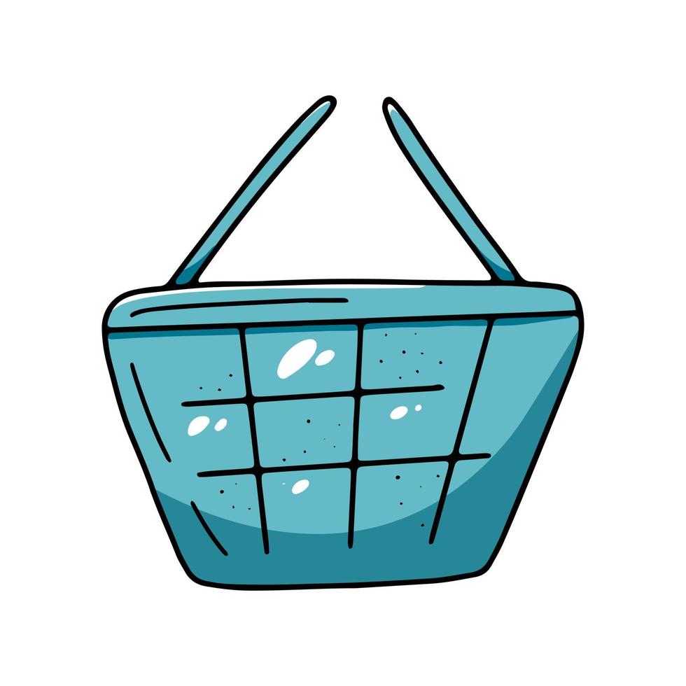 cesta de la compra con asas aisladas sobre fondo blanco. ilustración vectorial de una bolsa de compras dibujada en un estilo dibujado a mano. vector