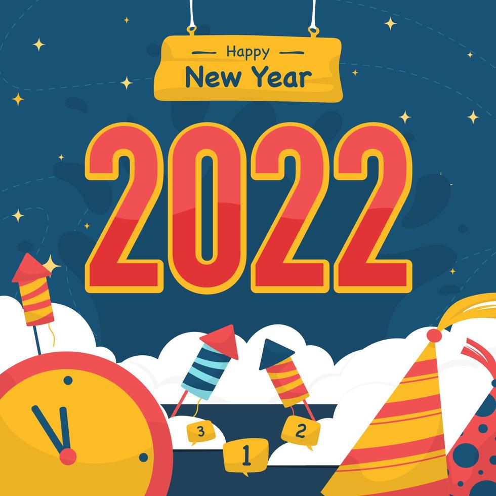 New Year Festival with Clock Hat Firework vector