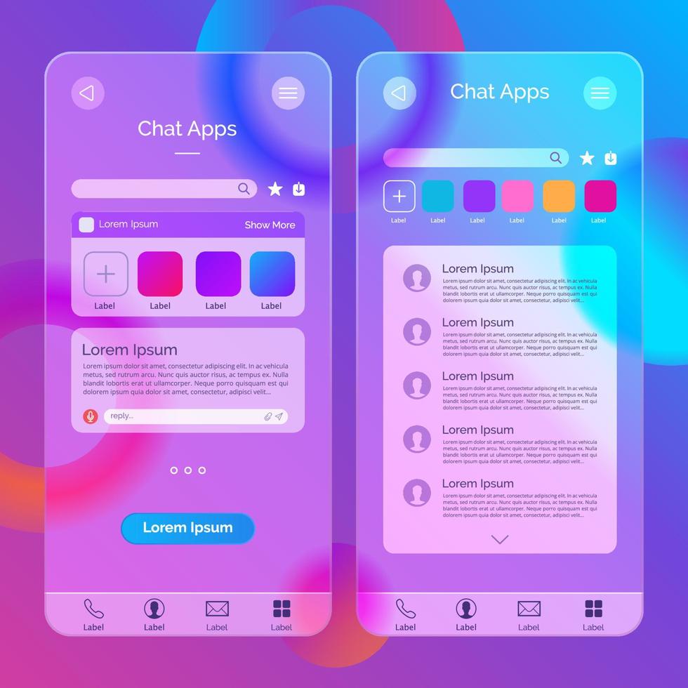 Chat Apps UIUX Glassmorphism Template vector