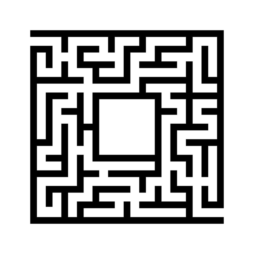 Black abstract square maze with a place for your image. An interesting and useful game for kids. A simple flat vector illustration isolated on a white background.