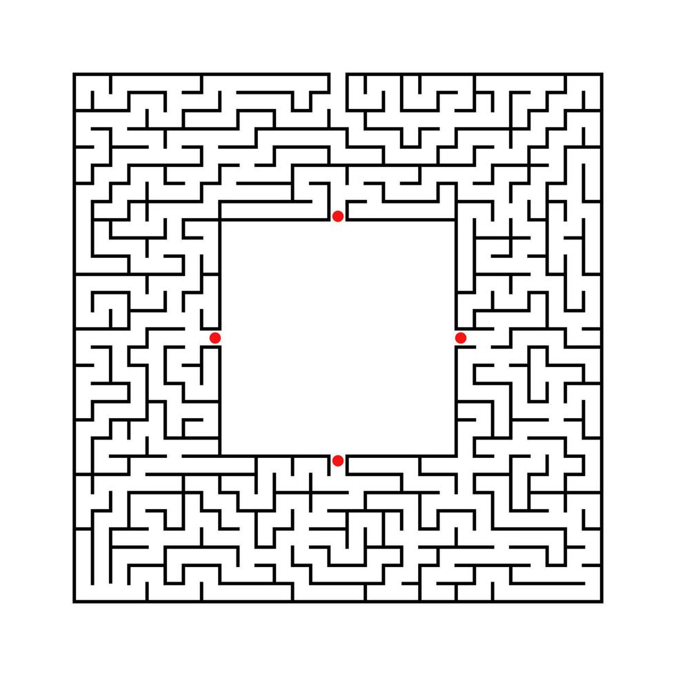 Black abstract square maze with a place for your image. An interesting and useful game for kids. A simple flat vector illustration isolated on a white background.