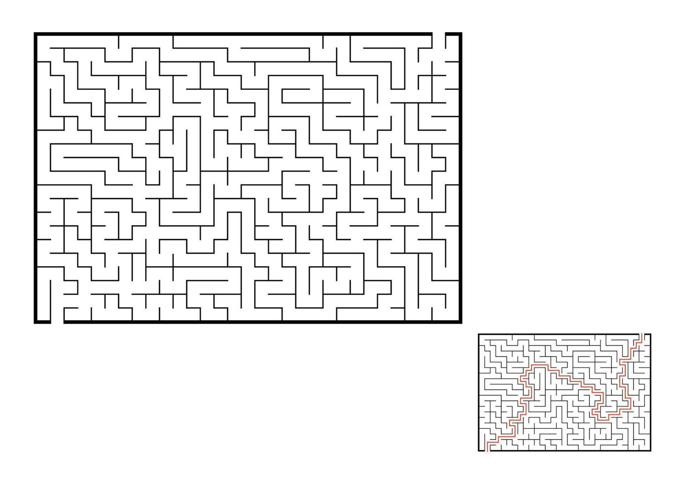 laberinto rectangular abstracto. juego para niños. rompecabezas para niños. una entrada, una salida. enigma del laberinto. Ilustración de vector plano aislado sobre fondo blanco. con respuesta.