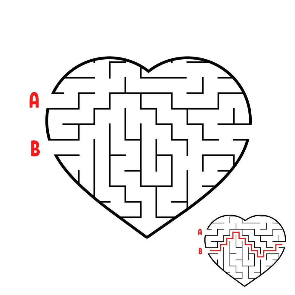 Labyrinth in the shape of a heart. Game for kids. Puzzle for children. Find the right way. Maze conundrum. Flat vector illustration isolated on white background.