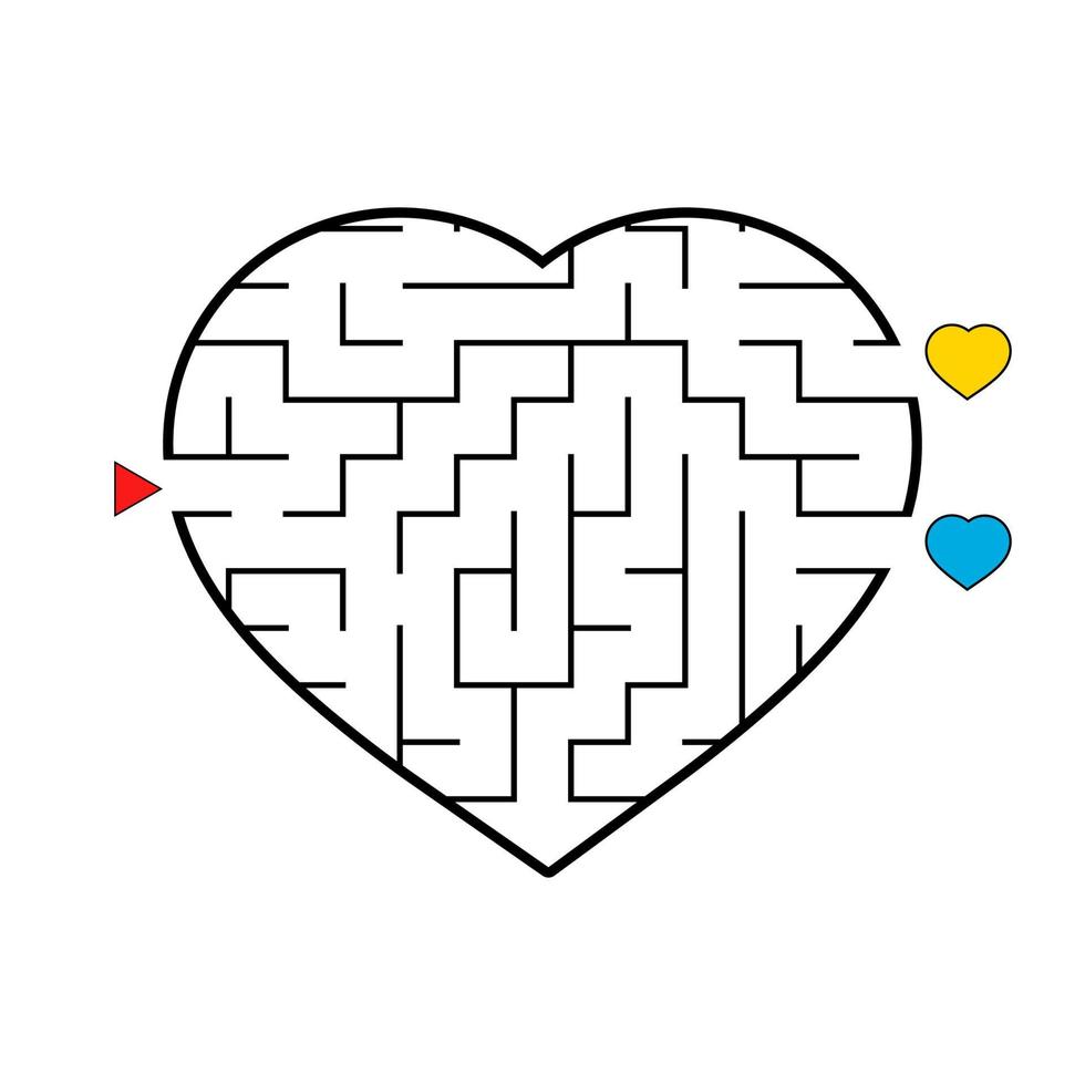 Labyrinth in the shape of a heart. Game for kids. Puzzle for children. Find the right way. Maze conundrum. Flat vector illustration isolated on white background.